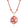 Ross-simons Italian Red Murano Glass Floral Disc Pendant Necklace With 18kt Gold Over Sterling In Multi