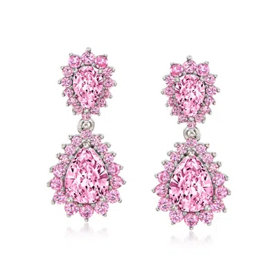 Ross-simons Italian Simulated Pink Sapphire Drop Earrings In Sterling Silver In Multi