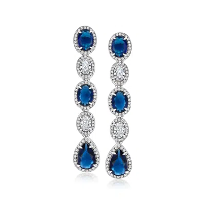 Ross-simons Italian Simulated Sapphire And Cz Drop Earrings In Sterling Silver In Metallic