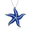 Ross-simons Italian Simulated Sapphire And Cz Starfish Pendant Necklace In Sterling Silver In Multi