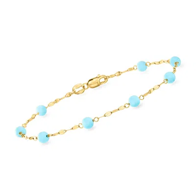 Ross-simons Italian Simulated Turquoise Bead Station Bracelet In 18kt Yellow Gold In Multi