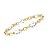 Ross-simons Italian Sterling Silver And 18kt Gold Over Sterling Alternating Cable And Paper Clip Link Bracelet