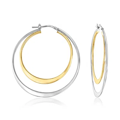 Ross-simons Italian Sterling Silver And 18kt Gold Over Sterling Double-hoop Earrings In Metallic