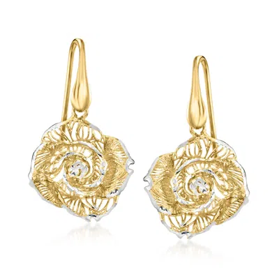 Ross-simons Italian Sterling Silver And 18kt Gold Over Sterling Filigree Rose Drop Earrings In White