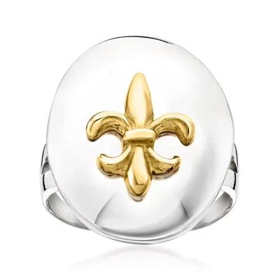 Ross-simons Italian Sterling Silver And 18kt Gold Over Sterling Fleur-de-lis Ring In White