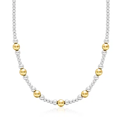 Ross-simons Italian Sterling Silver And 18kt Gold Over Sterling Graduated Bead Necklace In Multi