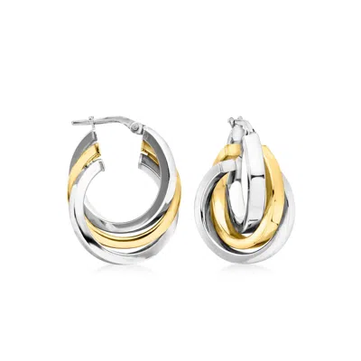 Ross-simons Italian Sterling Silver And 18kt Gold Over Sterling Interlocking Hoop Earrings