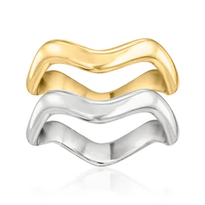 Ross-simons Italian Sterling Silver And 18kt Gold Over Sterling Jewelry Set: 2 Wavy Rings In Metallic