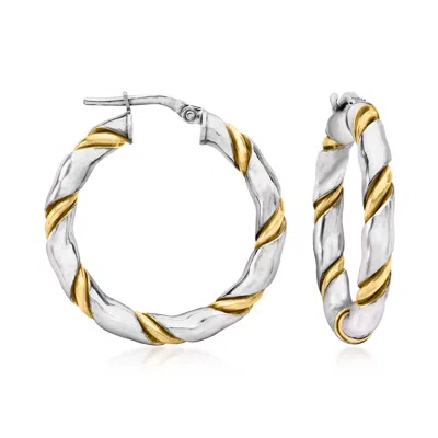 Ross-simons Italian Sterling Silver And 18kt Gold Over Sterling Twisted Hoop Earrings