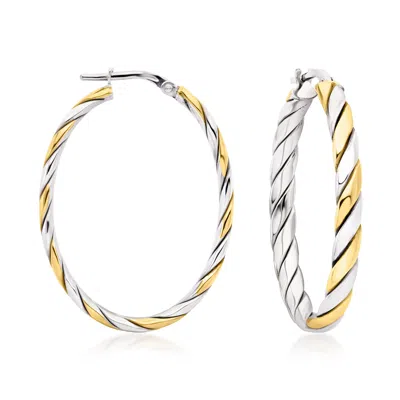 Ross-simons Italian Sterling Silver And 18kt Gold Over Sterling Twisted Oval Hoop Earrings