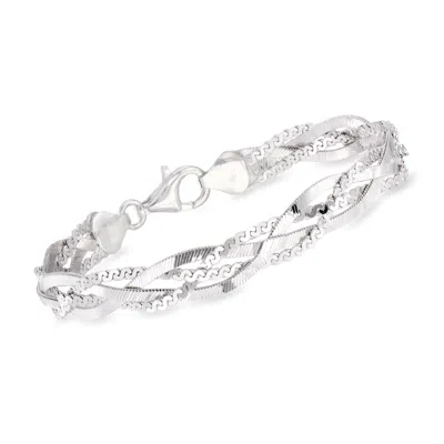 Ross-simons Italian Sterling Silver Braided Bracelet In Metallic