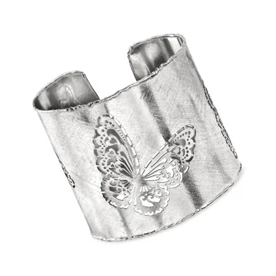 Ross-simons Italian Sterling Silver Brushed And Polished Openwork Butterfly Cuff Bracelet In Multi