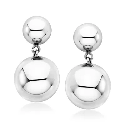Ross-simons Italian Sterling Silver Double-bead Drop Earrings In White
