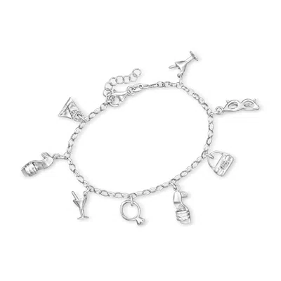 Ross-simons Italian Sterling Silver Fashion-inspired Charm Bracelet In Multi