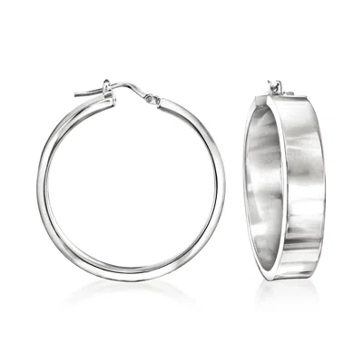Ross-simons Italian Sterling Silver Flat Hoop Earrings In Metallic