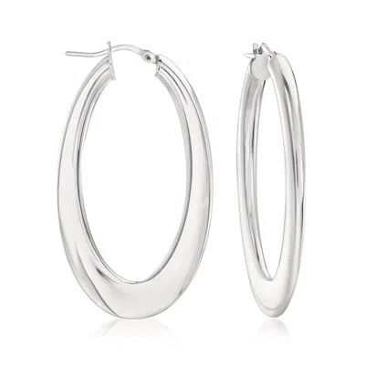Ross-simons Italian Sterling Silver Flat Oval Hoop Earrings In White