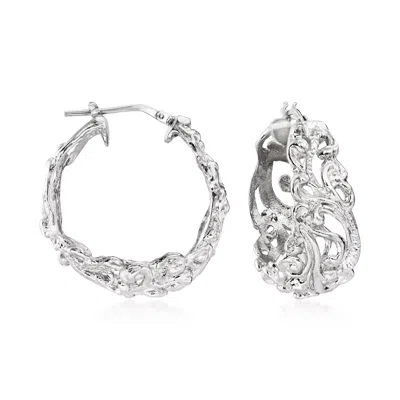 Ross-simons Italian Sterling Silver Florentine Hoop Earrings In White