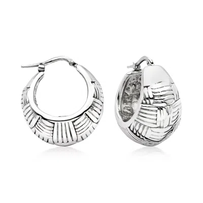 Ross-simons Italian Sterling Silver Graduated Hoop Earrings In White