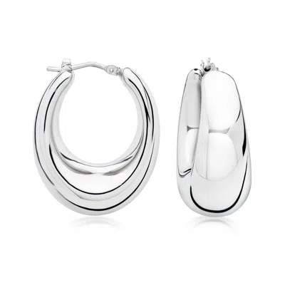Ross-simons Italian Sterling Silver Graduated Hoop Earrings In White