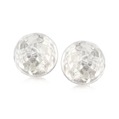 Ross-simons Italian Sterling Silver Hammered Dome Clip-on Earrings In Metallic