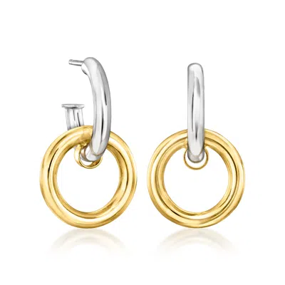 Ross-simons Italian Sterling Silver Hoop Earrings With Removable 18kt Gold Over Sterling Circle Drops In Multi