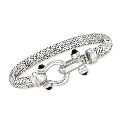 Ross-simons Italian Sterling Silver Horsebit Bracelet With Black Onyx In Multi