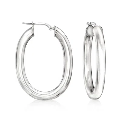 Ross-simons Italian Sterling Silver Oval Tube Hoop Earrings In White