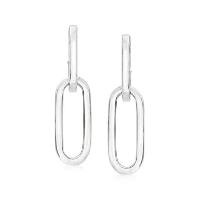 Ross-simons Italian Sterling Silver Paper Clip Link Hoop Drop Earrings In White