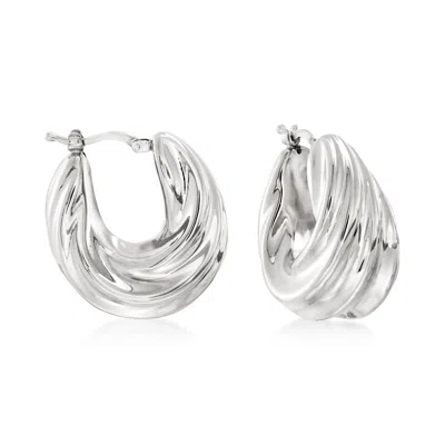 Ross-simons Italian Sterling Silver Pleated Twist Hoop Earrings In White