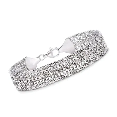 Ross-simons Italian Sterling Silver Popcorn-chain And Curb-link Bracelet In Multi