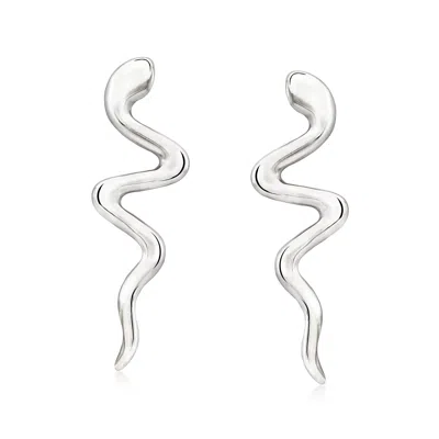 Ross-simons Italian Sterling Silver Snake Drop Earrings In White