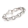 Ross-simons Italian Sterling Silver Textured And Polished Oval-link Bracelet In Multi