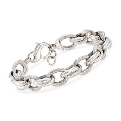 Ross-simons Italian Sterling Silver Textured And Polished Oval-link Bracelet In Multi