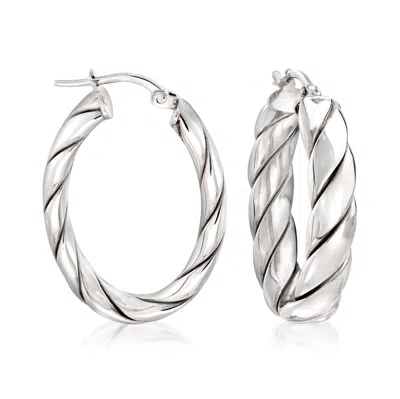 Ross-simons Italian Sterling Silver Twisted Oval Hoop Earrings In Metallic