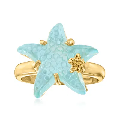 Ross-simons Italian Tagliamonte 16mm Blue Venetian Glass Starfish Ring In 18kt Gold Over Sterling In Yellow
