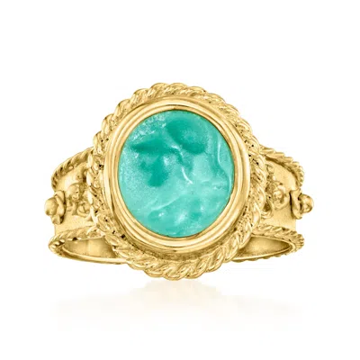 Ross-simons Italian Tagliamonte "athena" Teal Venetian Glass Ring In 18kt Gold Over Sterling In Yellow