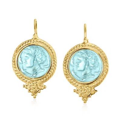 Ross-simons Italian Tagliamonte Blue Venetian Glass Arethusa Drop Earrings In 18kt Gold Over Sterling In Yellow