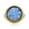 Ross-simons Italian Tagliamonte Blue Venetian Glass Lion Ring With Swiss Blue Topaz In 18kt Gold Over Sterling