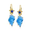 Ross-simons Italian Tagliamonte Blue Venetian Glass Seashell Drop Earrings With Lapis In 18kt Gold Over Sterling In Blue
