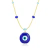 Ross-simons Italian Tonal Blue And Golden-colored Murano Glass Bead Evil Eye Necklace With 18kt Gold Over Sterli