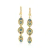 Ross-simons Italian Tonal Blue Enamel Floral Twisted Drop Earrings In 18kt Gold Over Sterling