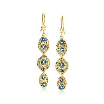 Ross-simons Italian Tonal Blue Enamel Floral Twisted Drop Earrings In 18kt Gold Over Sterling In Multi