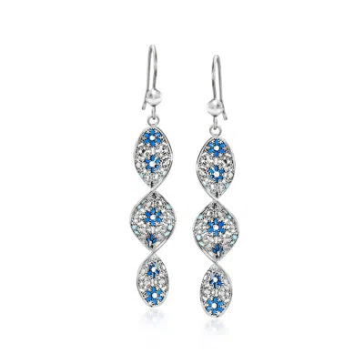 Ross-simons Italian Tonal Blue Enamel Floral Twisted Drop Earrings In Sterling Silver