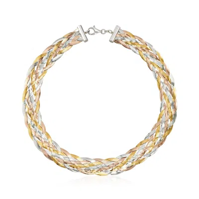 Ross-simons Italian Tri-colored Sterling Silver Braided Herringbone Collar Necklace In Multi