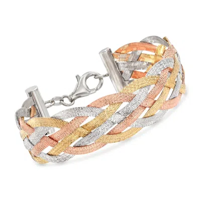 Ross-simons Italian Tri-colored Sterling Silver Reversible Braid Bracelet In Multi