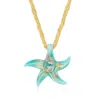 Ross-simons Italian Turquoise Murano Glass Starfish Necklace With 18kt Gold Over Sterling In Multi