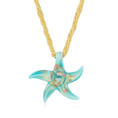 Ross-simons Italian Turquoise Murano Glass Starfish Necklace With 18kt Gold Over Sterling In Multi