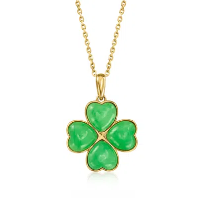 Ross-simons Jade 4-leaf Clover Pendant Necklace In 18kt Gold Over Sterling In Green