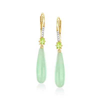 Ross-simons Jade And . Peridot Drop Earrings With White Topaz Accents In 18kt Gold Over Sterling In Green