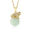Ross-simons Jade And . White Topaz Frog Pendant Necklace With Black Sapphire Accents In 18kt Yellow Gold Over St In Multi